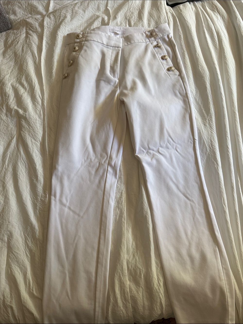 LOFT White Sailor Button Wide-Leg Trousers